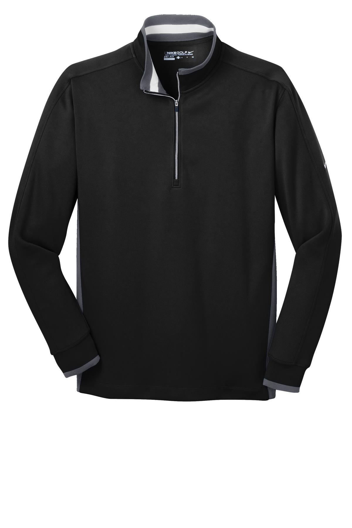 Front View of Blk/Dk Gry/Wht Nike Dri-FIT 1/2-Zip Cover-Up. 578673