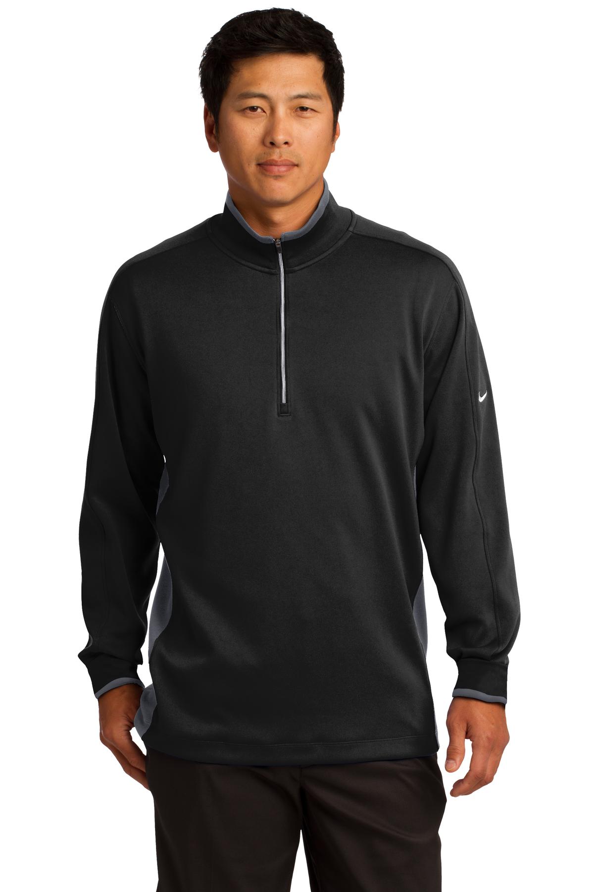 Front View of Blk/Dk Gry/Wht Nike Dri-FIT 1/2-Zip Cover-Up. 578673