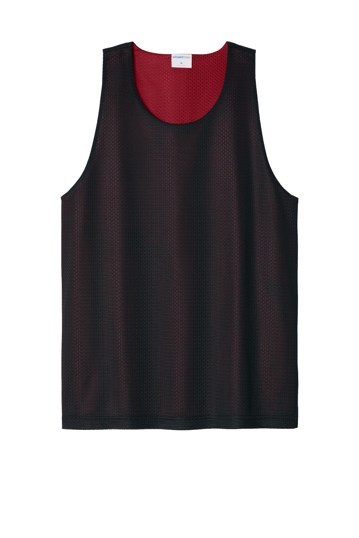 Front View of Blk/DpRed Sport-Tek PosiCharge Reversible Mesh Tank ST5000