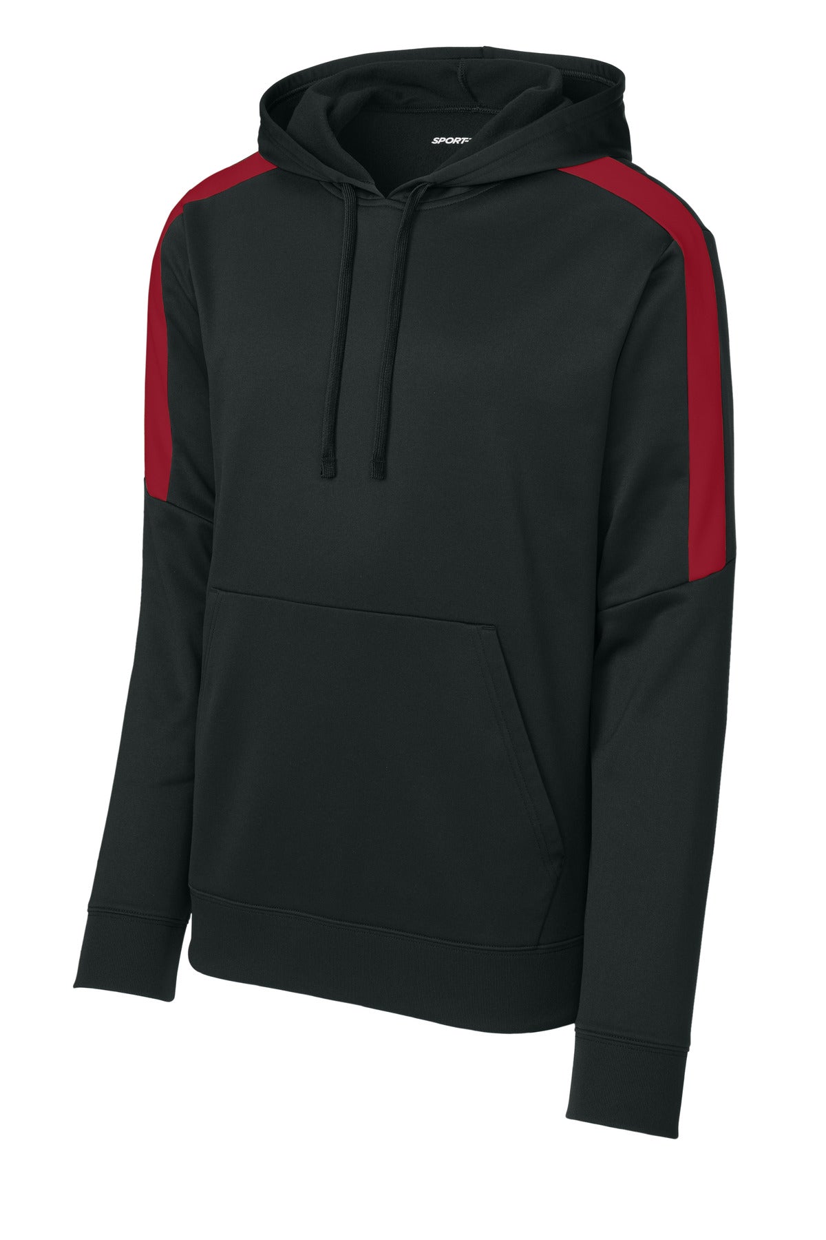Front View of Blk/DpRed Sport-Tek Sport-Wick Fleece United Pullover Hoodie ST255