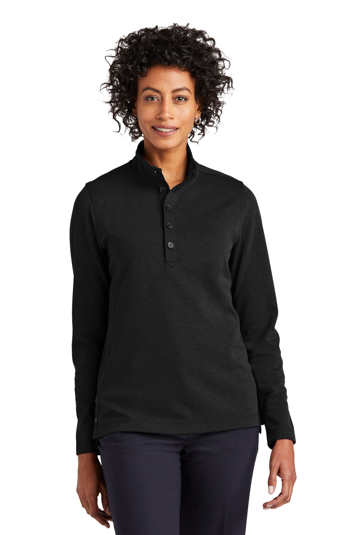 Front View of BlkHthr Brooks Brothers Women's Mid-Layer Stretch 1/2-Button BB18203
