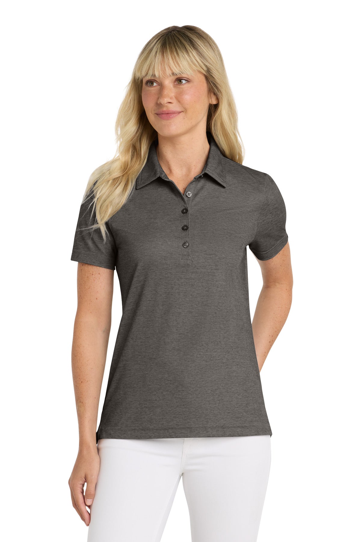 Front View of BlkHthr TravisMathew Women's Oceanside Heather Polo TM1WW002