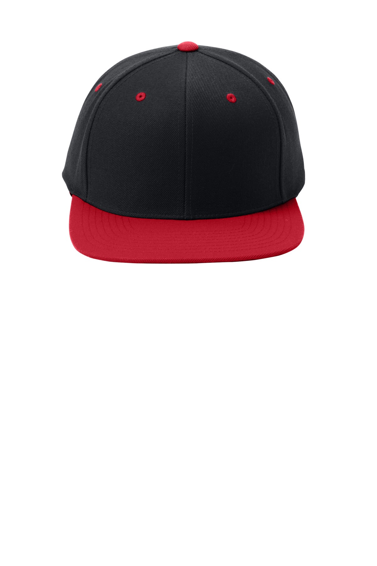 Front View of Blk/True Red Sport-Tek YP Classics Flat Bill Snapback Cap. STC19