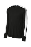 Front View of Blk/White Sport-Tek Competitor United Long Sleeve Crew ST100LS