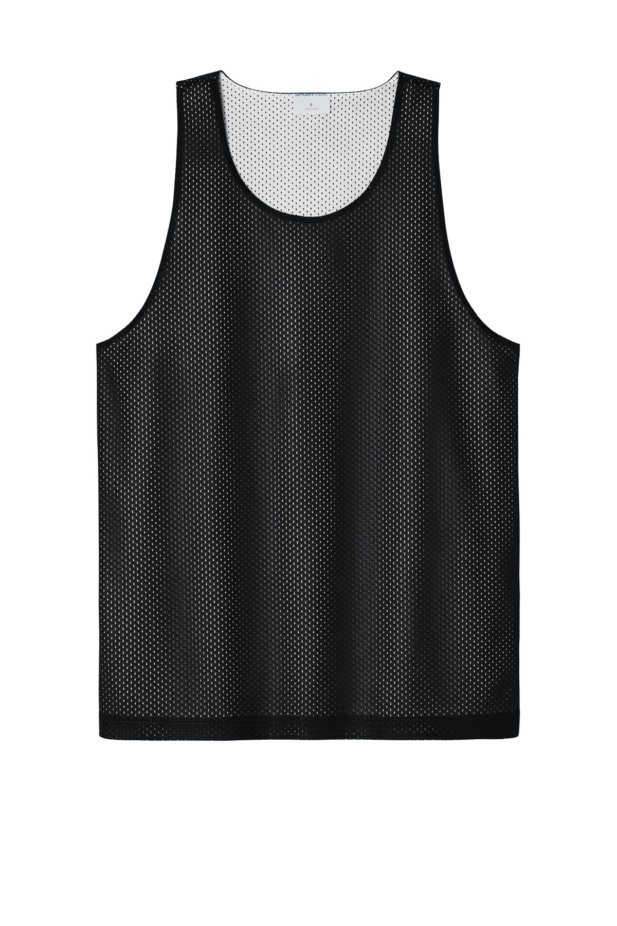 Front View of Blk/White Sport-Tek PosiCharge Reversible Mesh Tank ST5000