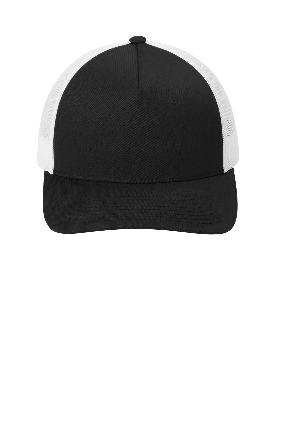 Front View of Blk/White Sport-Tek YP Classics Retro Trucker 5-Panel Cap STC54