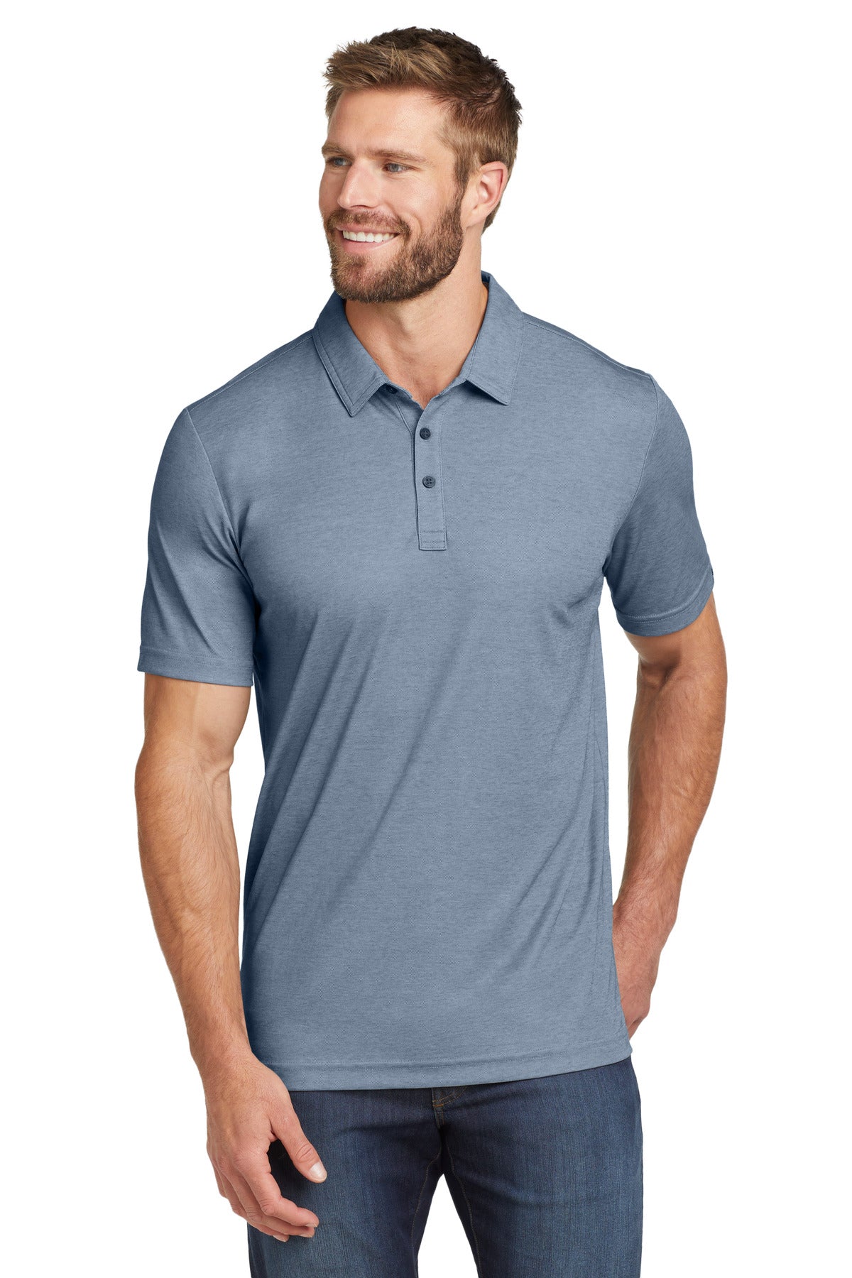Front View of BlNightsHt TravisMathew Oceanside Heather Polo. TM1MU412