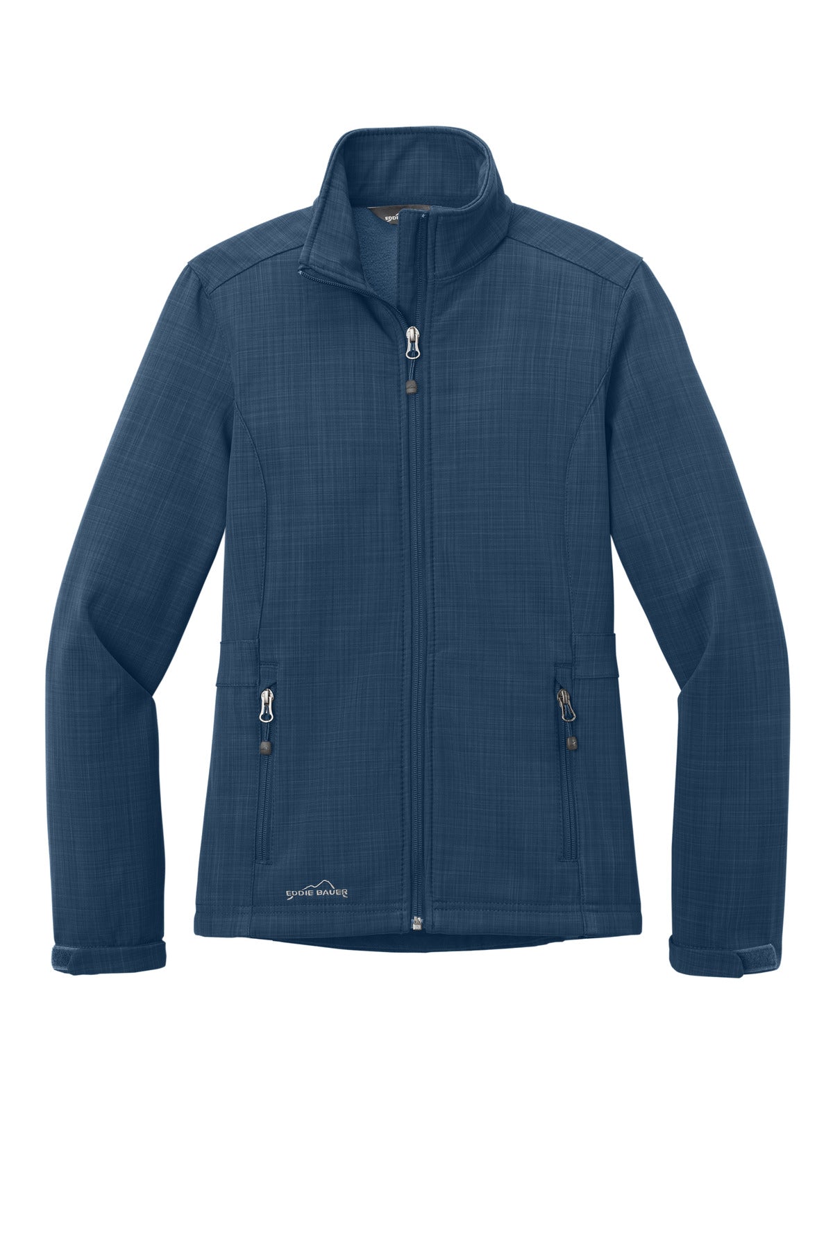 Front View of Blue Eddie Bauer Women's Shaded Crosshatch Soft Shell Jacket. EB533