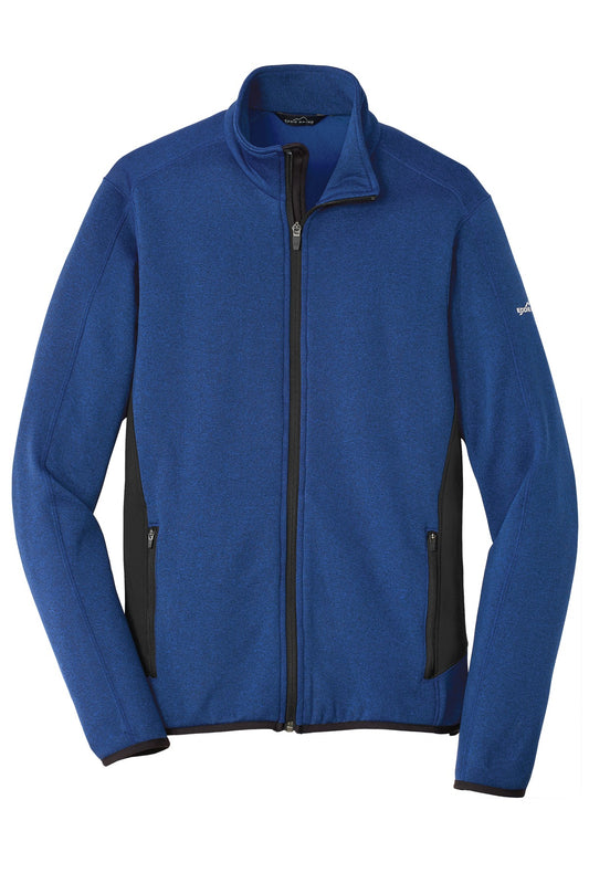 Front View of Blue Heather Eddie Bauer Full-Zip Heather Stretch Fleece Jacket. EB238