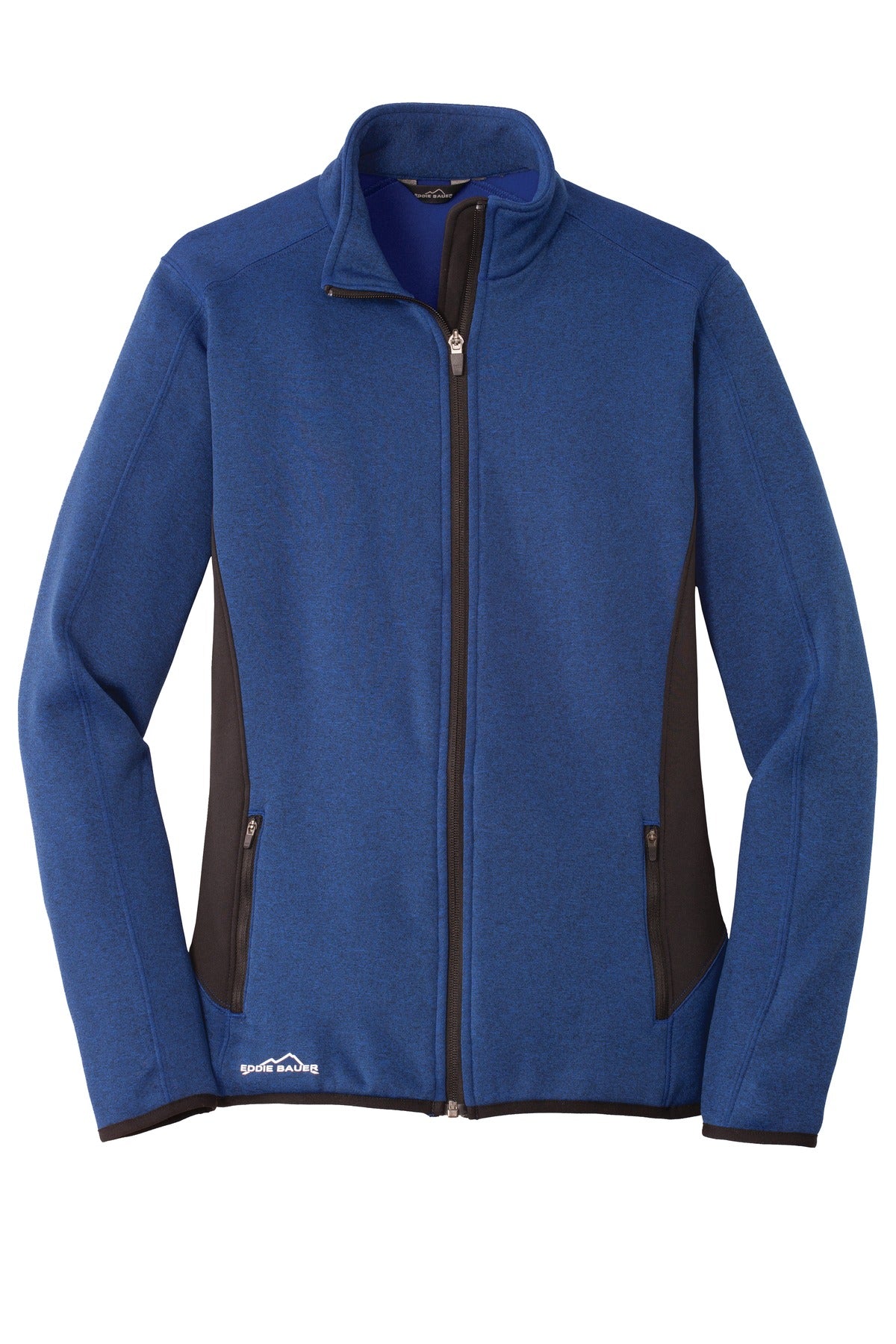 Front View of Blue Heather Eddie Bauer Women's Full-Zip Heather Stretch Fleece Jacket. EB239