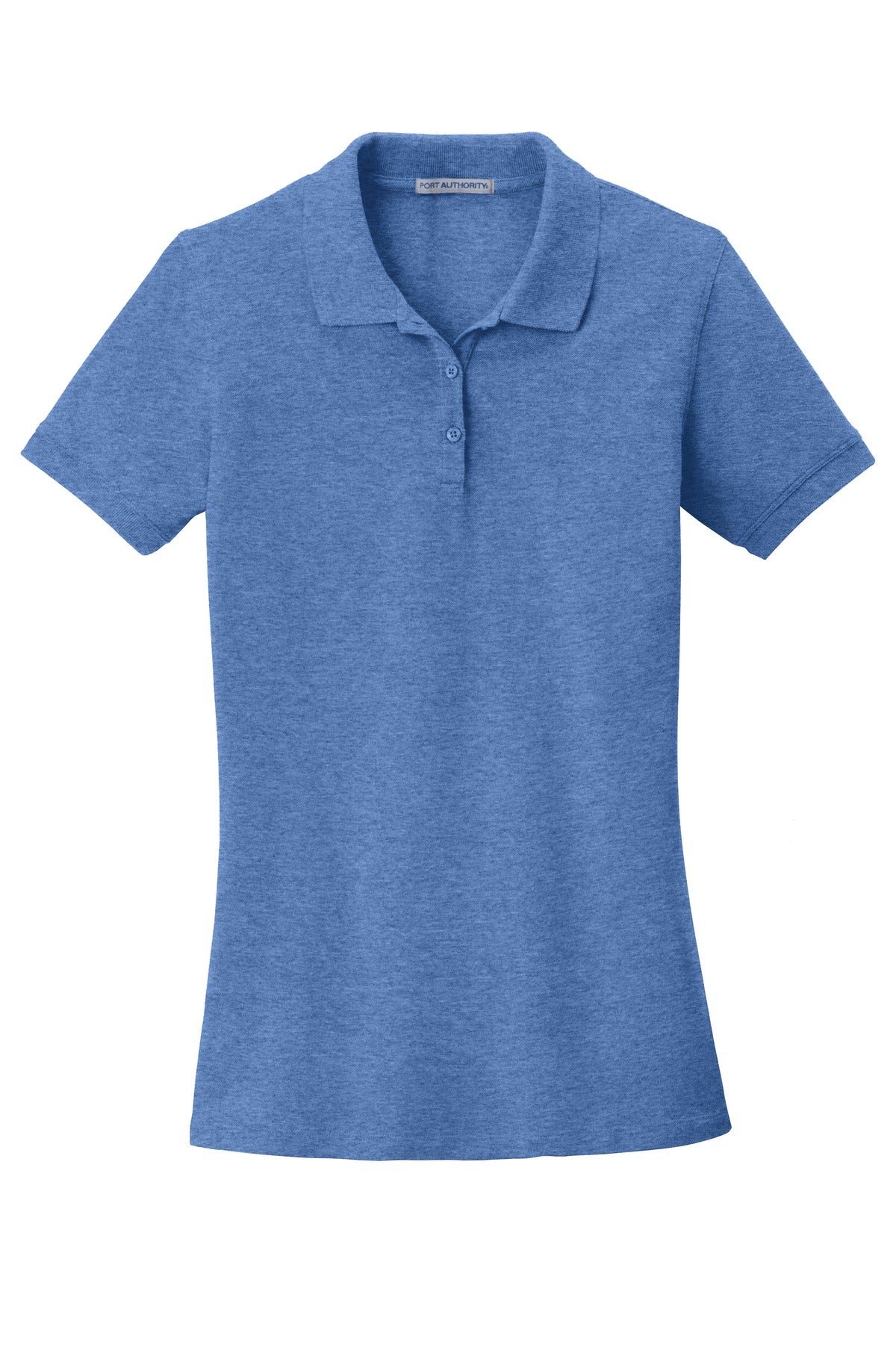 Front View of Blue Heather Port Authority Women's EZCotton Polo. LK8000