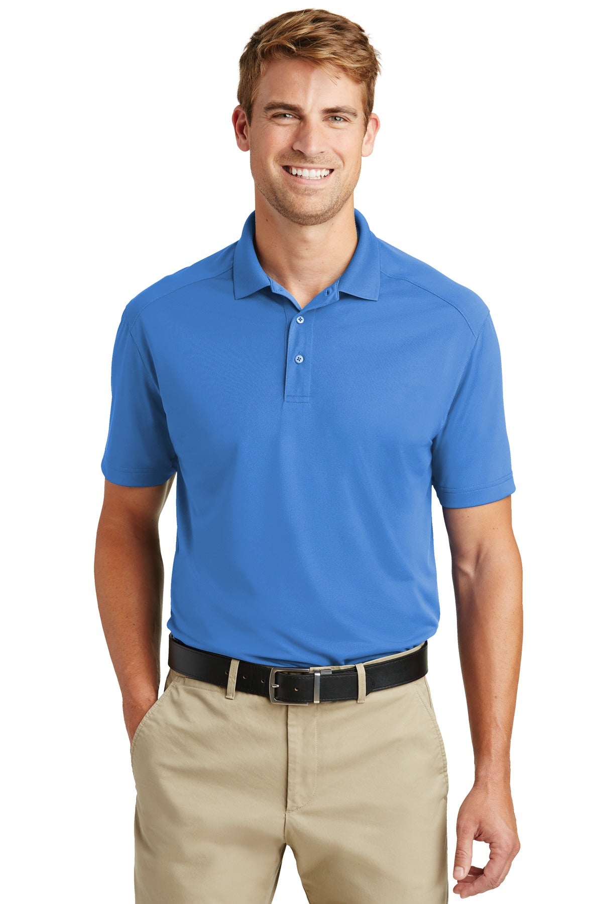 Front View of Blue Lake CornerStone Select Lightweight Snag-Proof Polo. CS418