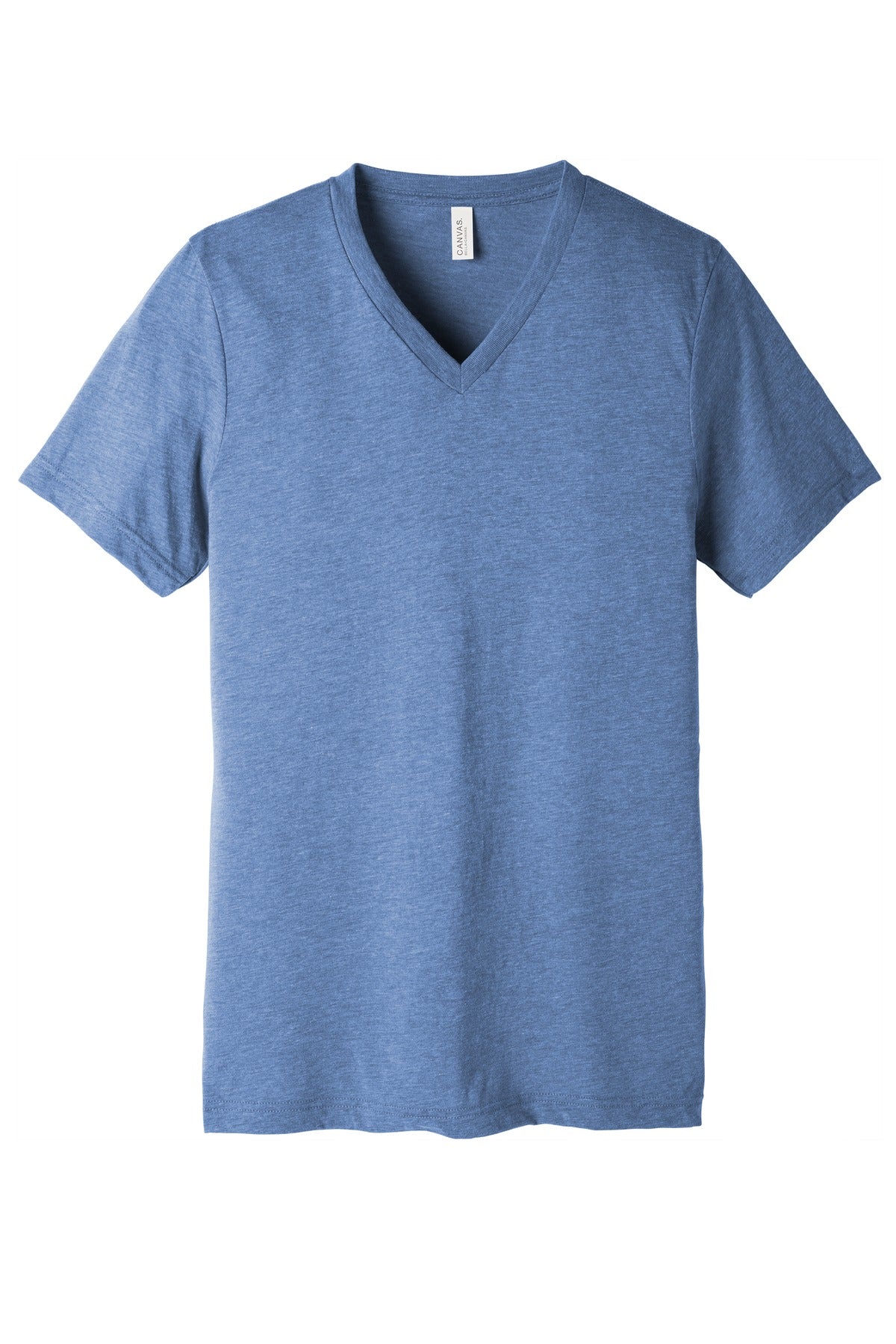 Front View of Blue TB BELLA+CANVAS Unisex Triblend Short Sleeve V-Neck Te. BC3415
