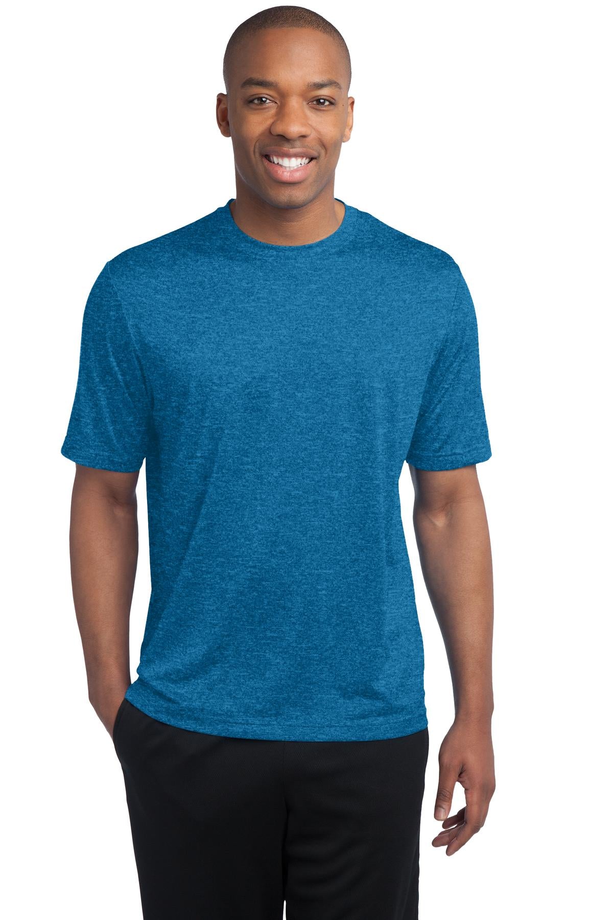 Front View of Blue Wake Hthr Sport-Tek Tall Heather Contender Tee. TST360