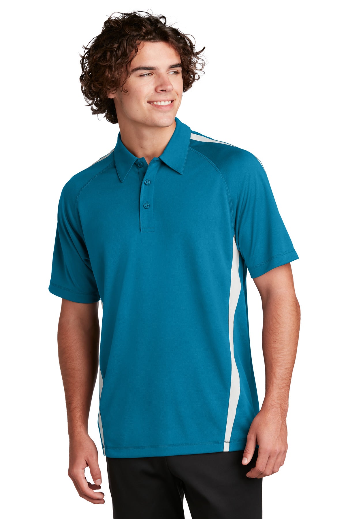 Front View of Blue Wake/Wht Sport-Tek PosiCharge Micro-Mesh Colorblock Polo. ST685