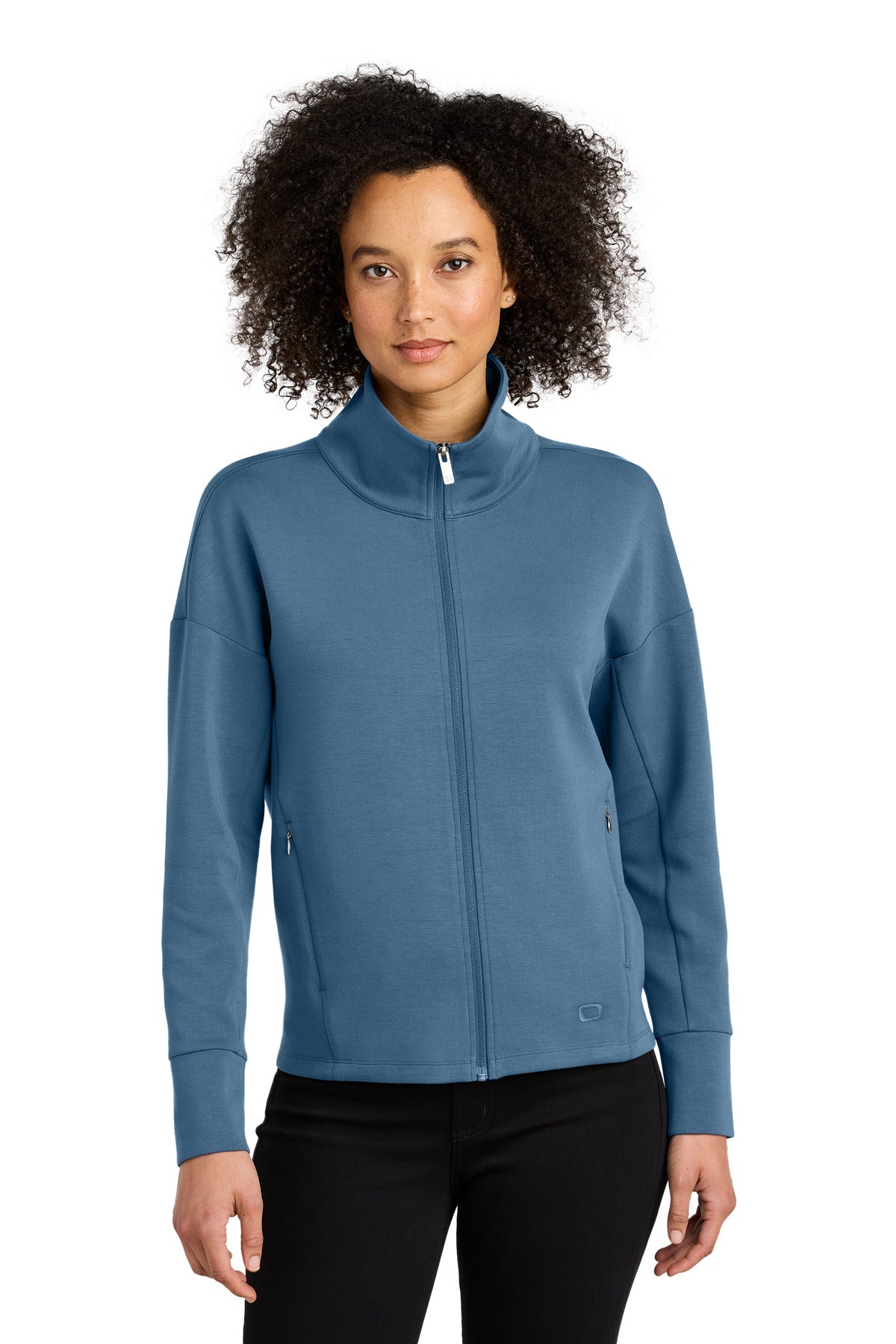 Front View of BlueMist OGIO Women's Transcend Full-Zip LOG860