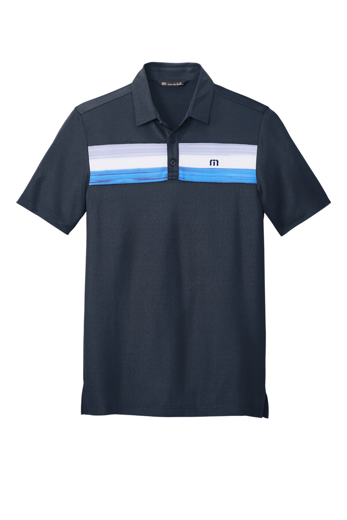 Front View of BlueNights TravisMathew Cabana Chest Stripe Polo. TM1MU416