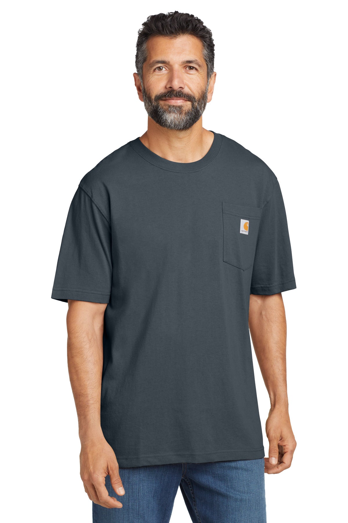 Front View of Bluestone Carhartt Tall Workwear Pocket Short Sleeve T-Shirt. CTTK87