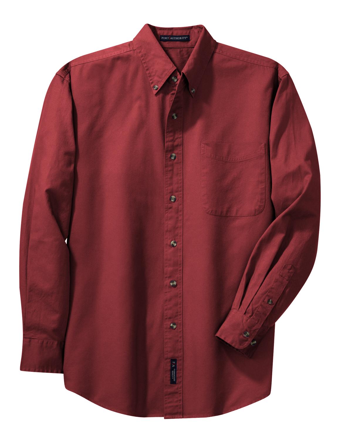 Front View of Brght Burgundy Port Authority Long Sleeve Twill Shirt. S600T