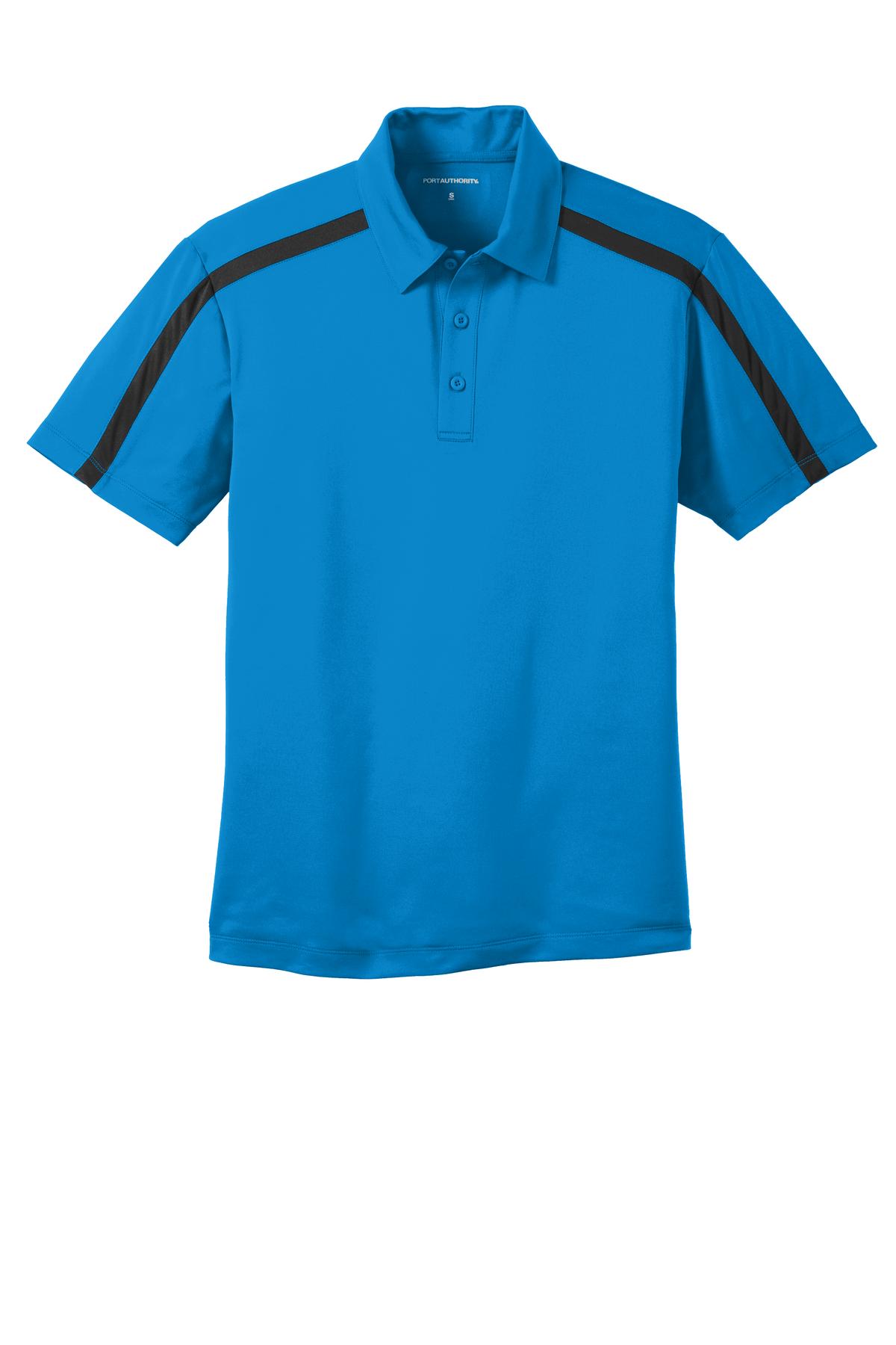 Front View of BrilliantBl/Bk Port Authority Silk Touch Performance Colorblock Stripe Polo. K547