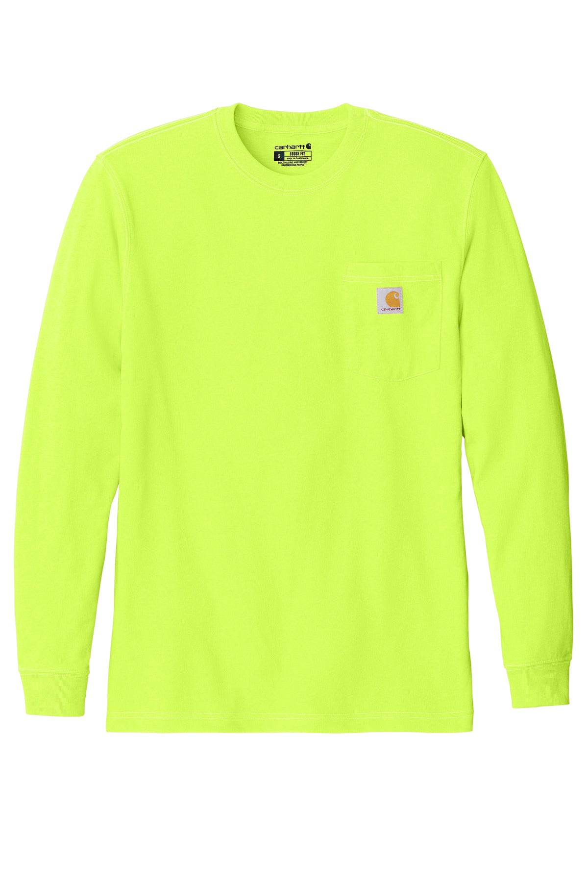 Front View of BriteLime Carhartt Workwear Pocket Long Sleeve T-Shirt. CTK126