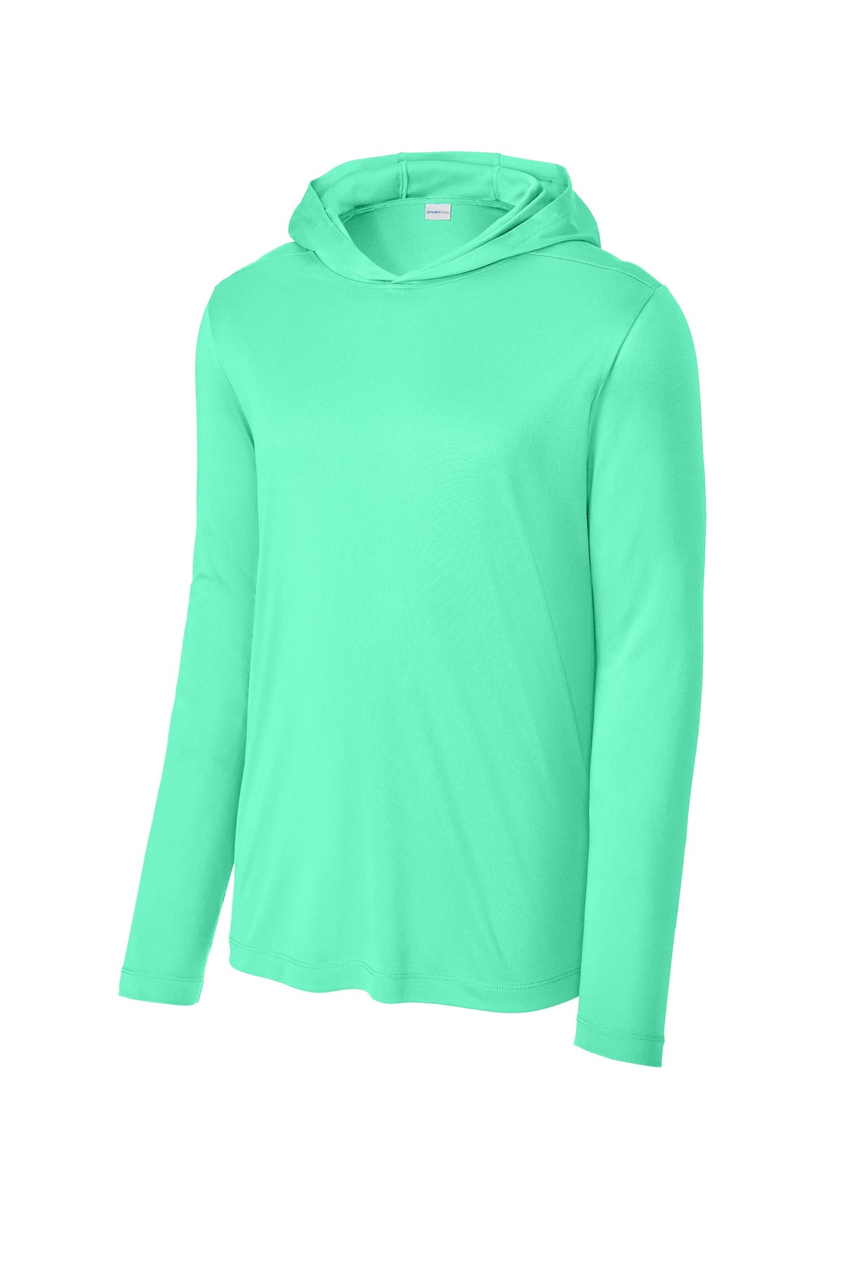 Front View of BrtSeafoam Sport-Tek Posi-UV Pro Long Sleeve Hoodie ST420LSH