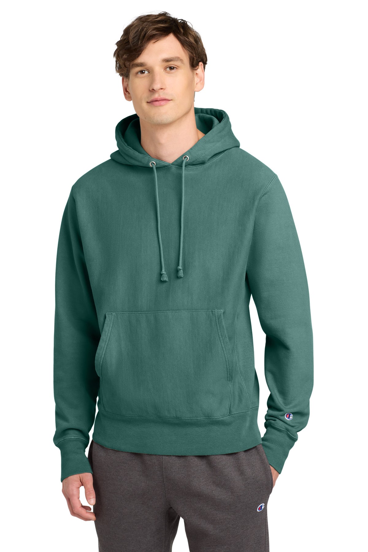Front View of Cactus Champion Reverse Weave Garment-Dyed Hooded Sweatshirt. GDS101