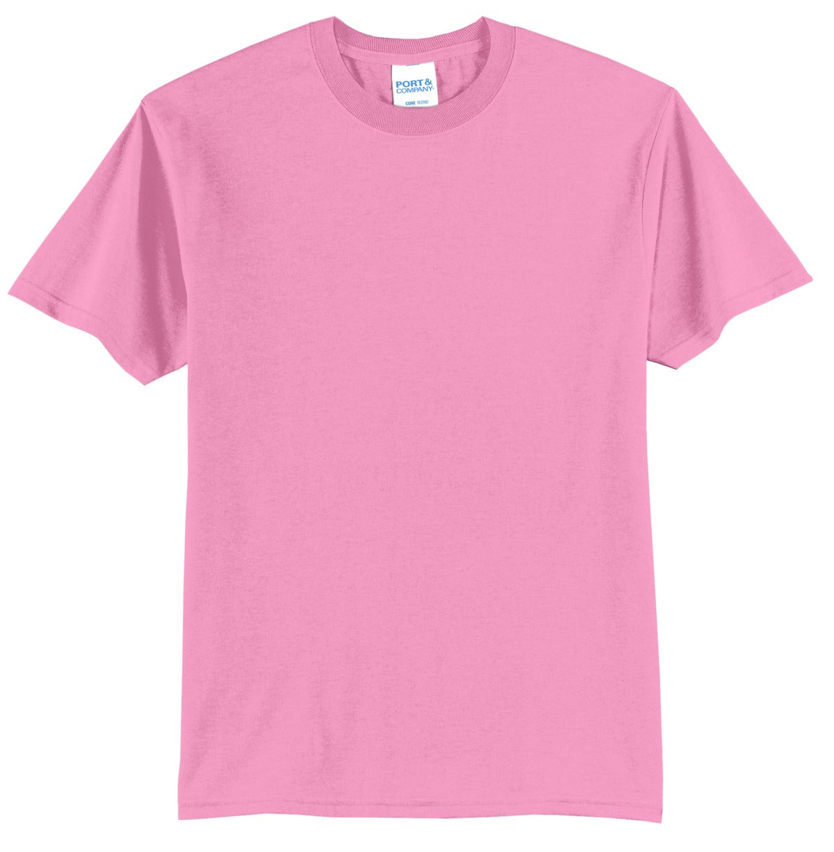 Front View of Candy Pink Port & Company Tall Core Blend Tee. PC55T