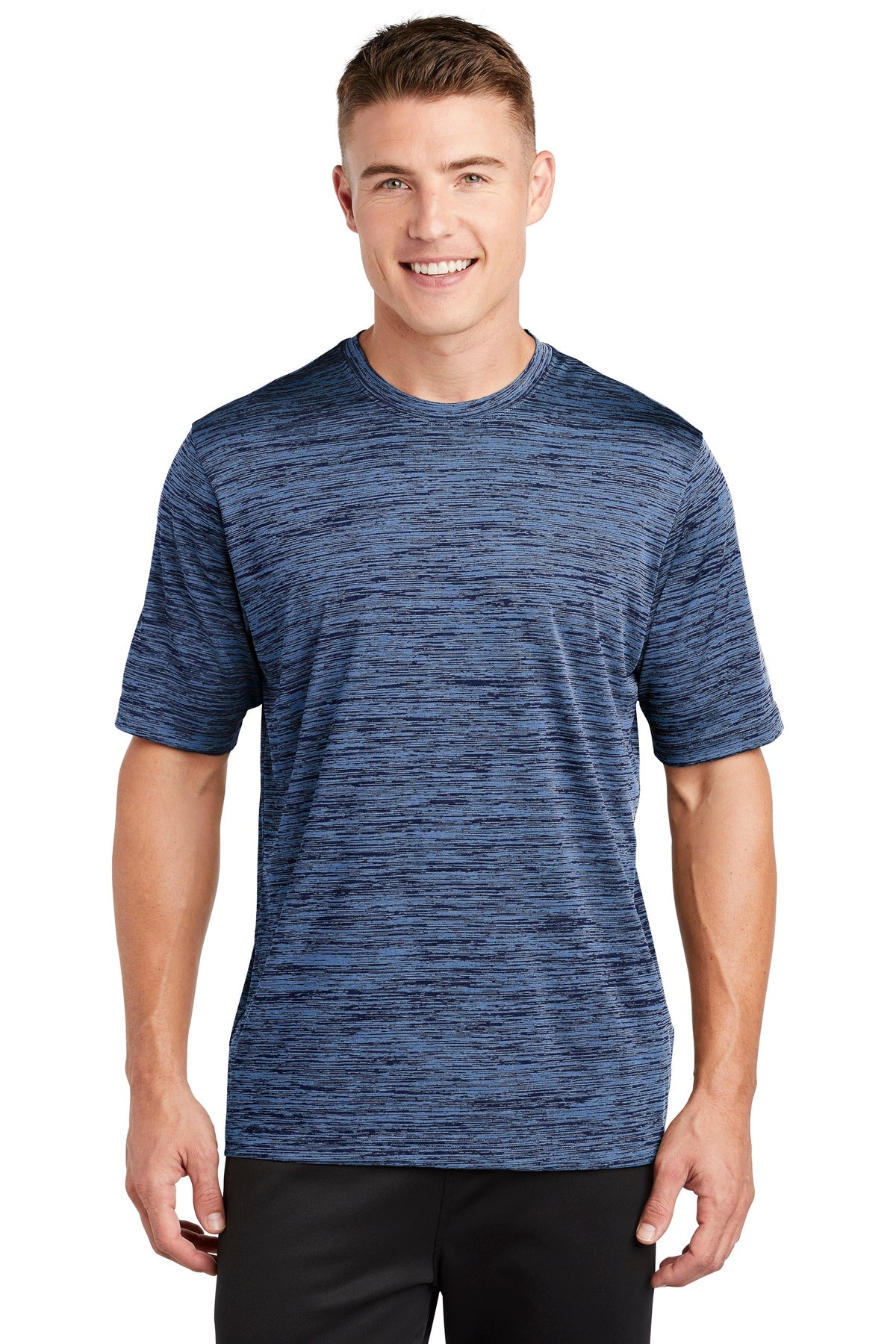 Front View of Car Bl-Tr Ny E Sport-Tek PosiCharge Electric Heather Tee. ST390