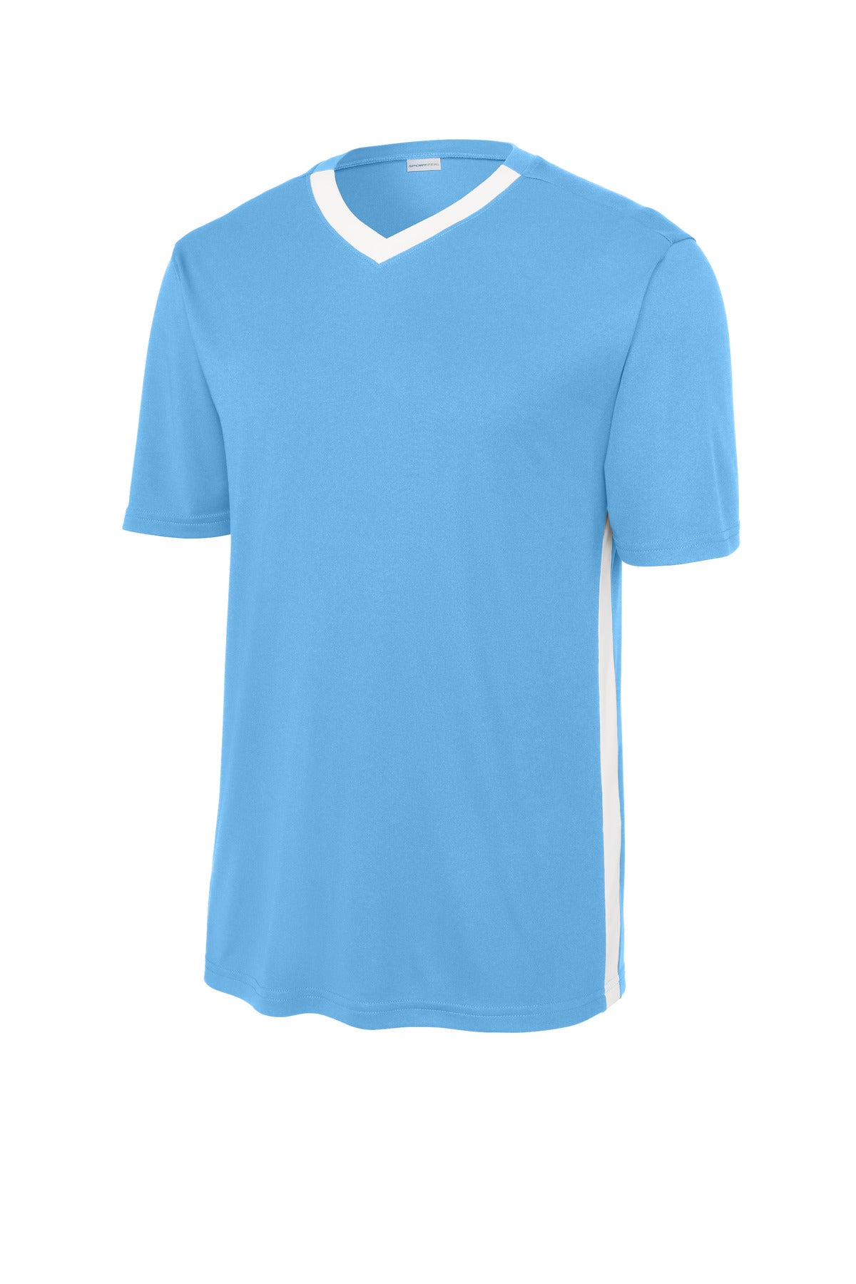 Front View of CarBl/Wht Sport-Tek Competitor United V-Neck ST101