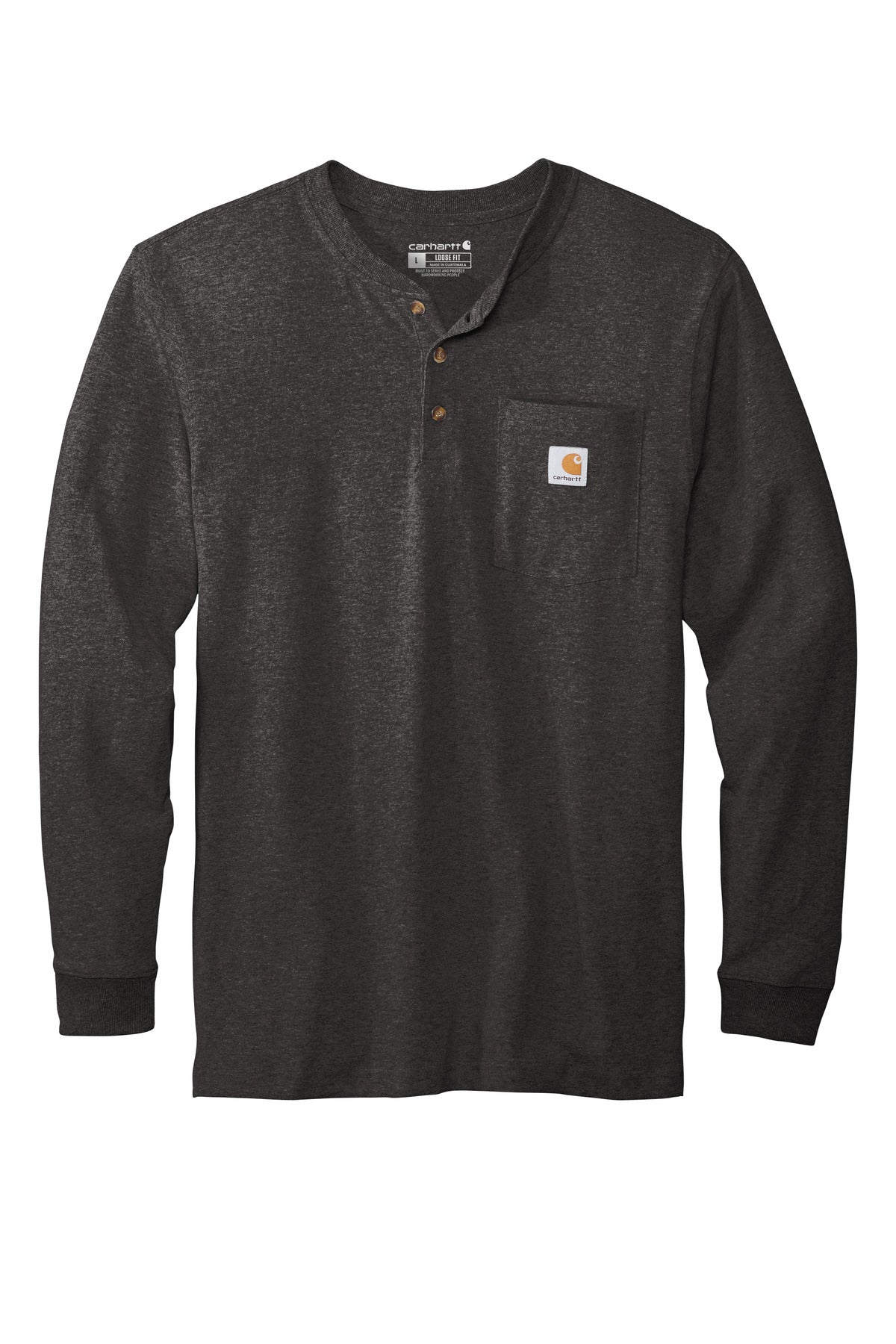 Front View of Carbon Heather Carhartt Long Sleeve Henley T-Shirt CTK128