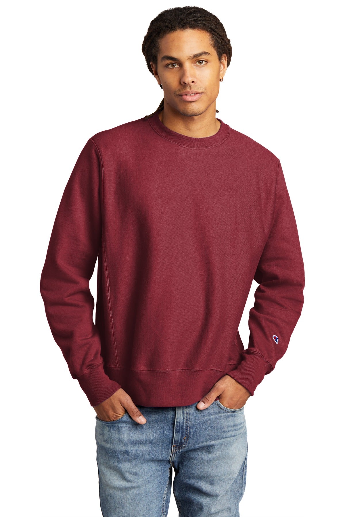 Front View of Cardinal Champion Reverse Weave Crewneck Sweatshirt S149