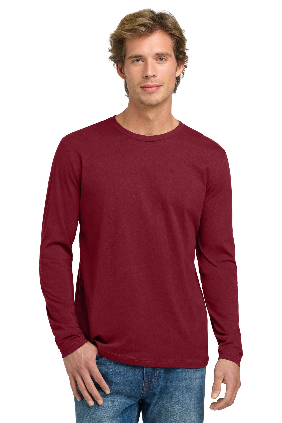 Front View of Cardinal Next Level Apparel Cotton Long Sleeve Tee. NL3601