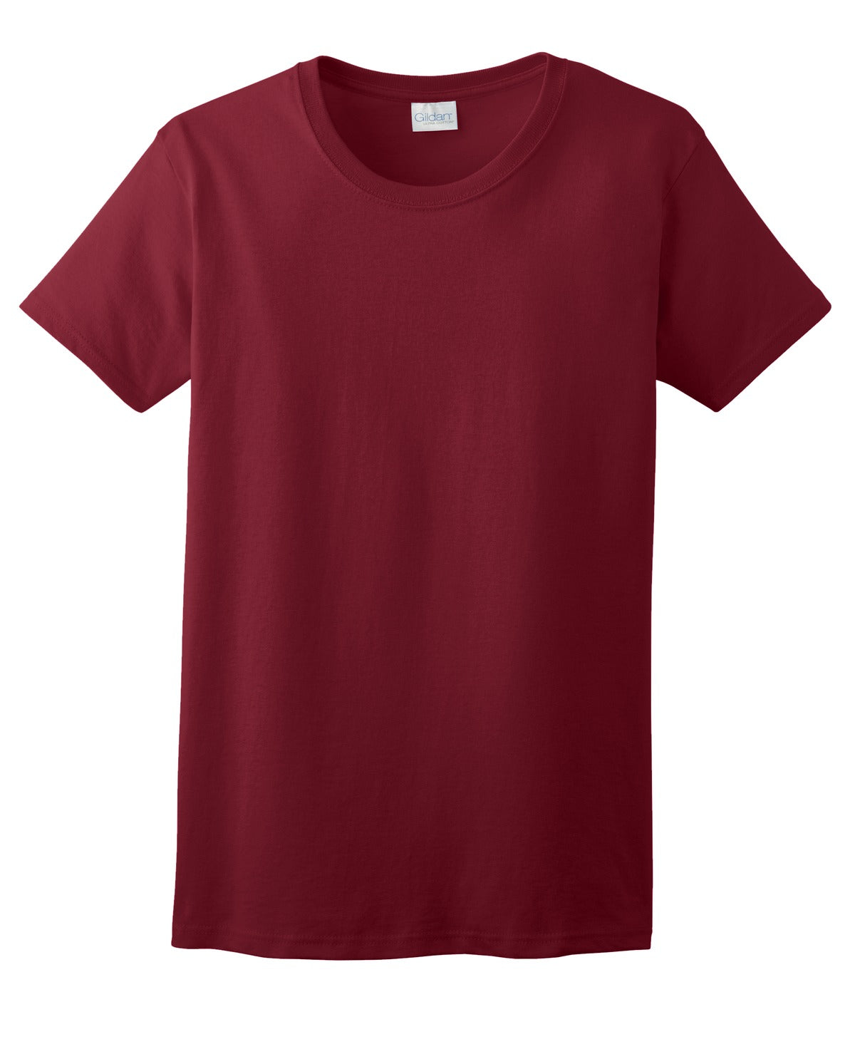 Front View of Cardinal Red Gildan Women's Ultra Cotton 100% US Cotton T-Shirt. 2000L