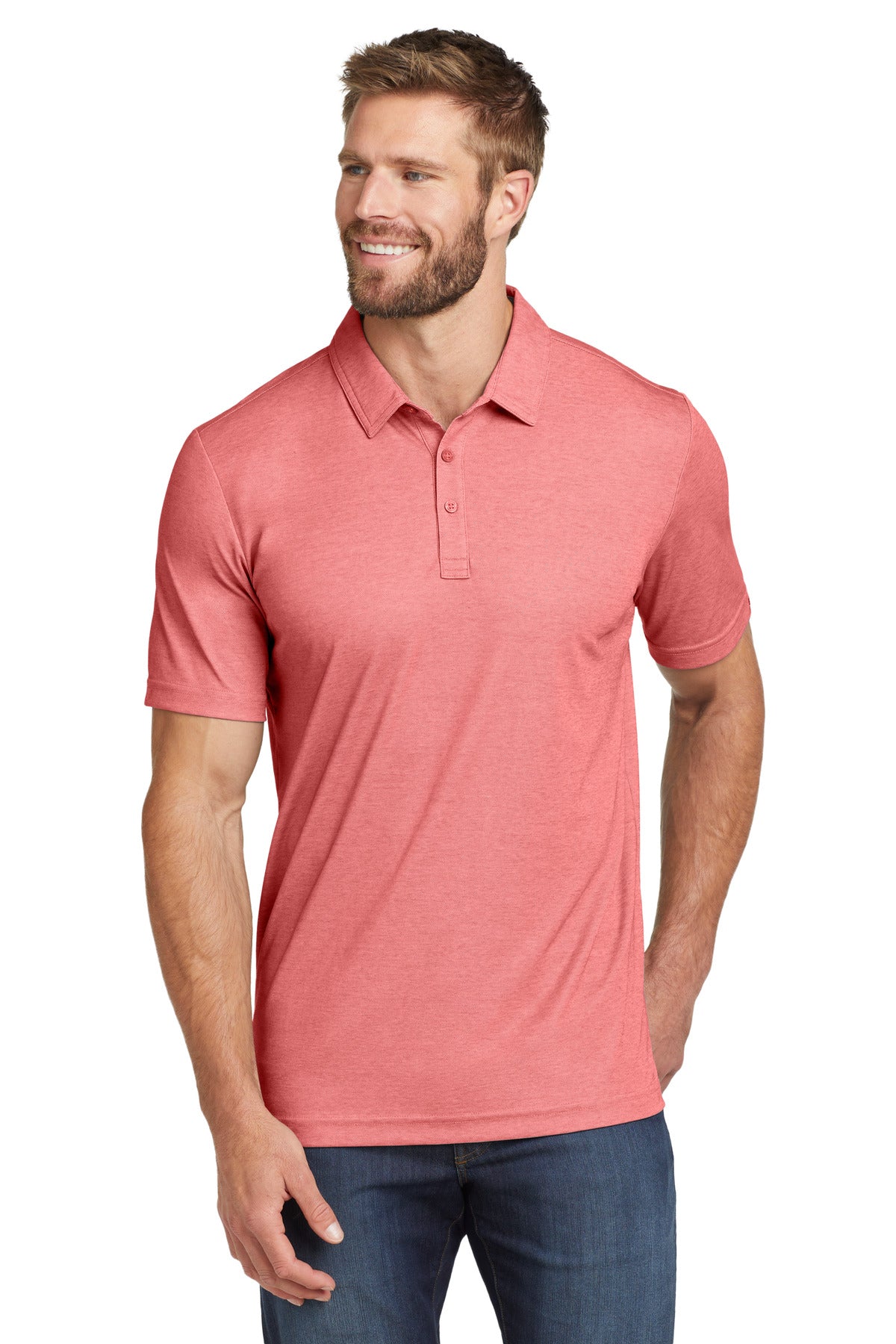 Front View of CardinalHt TravisMathew Oceanside Heather Polo. TM1MU412