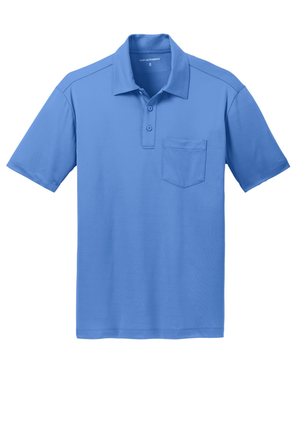 Front View of Carolina Blue Port Authority Silk Touch Performance Pocket Polo. K540P