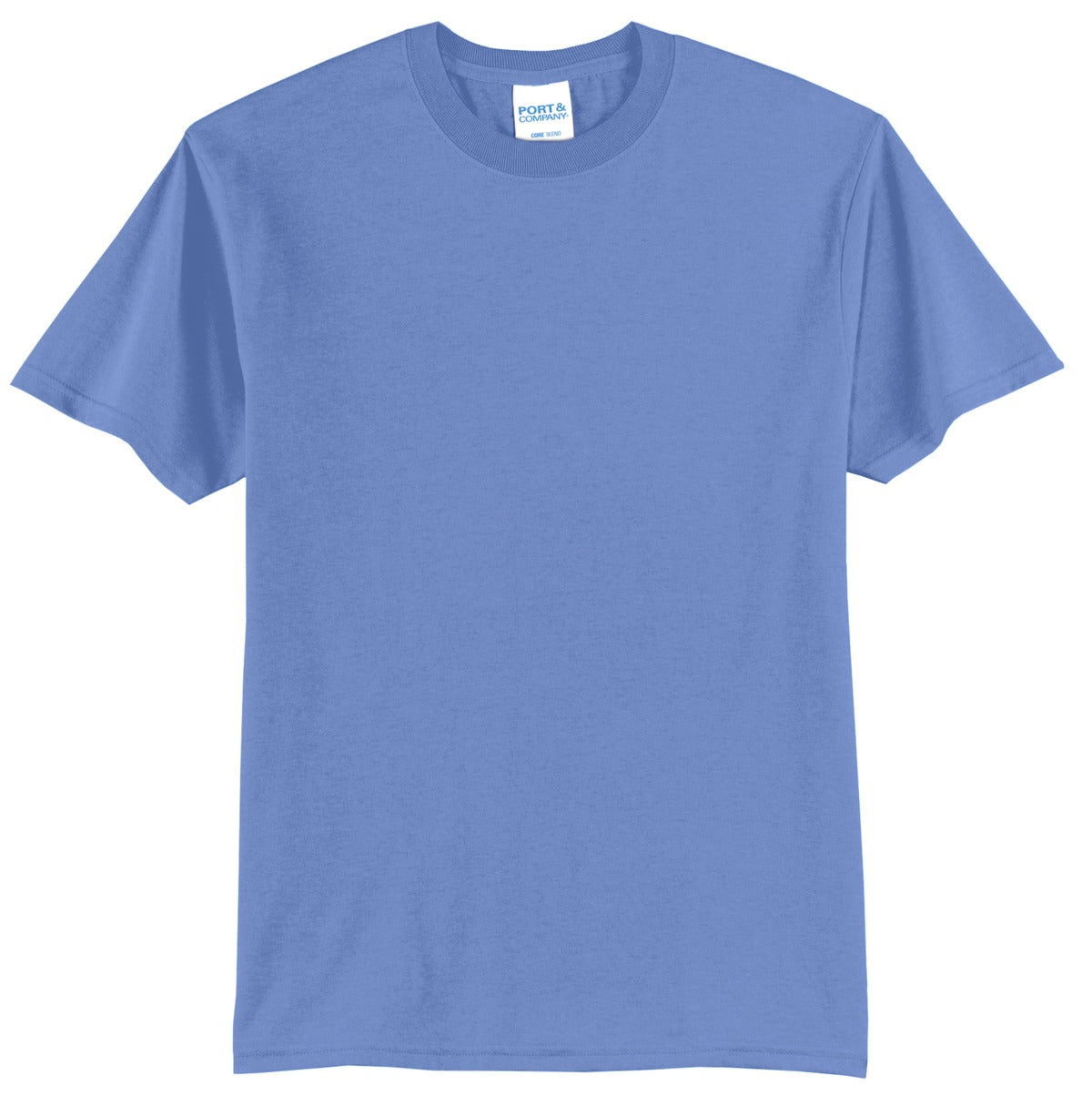 Front View of Carolina Blue Port & Company Tall Core Blend Tee. PC55T