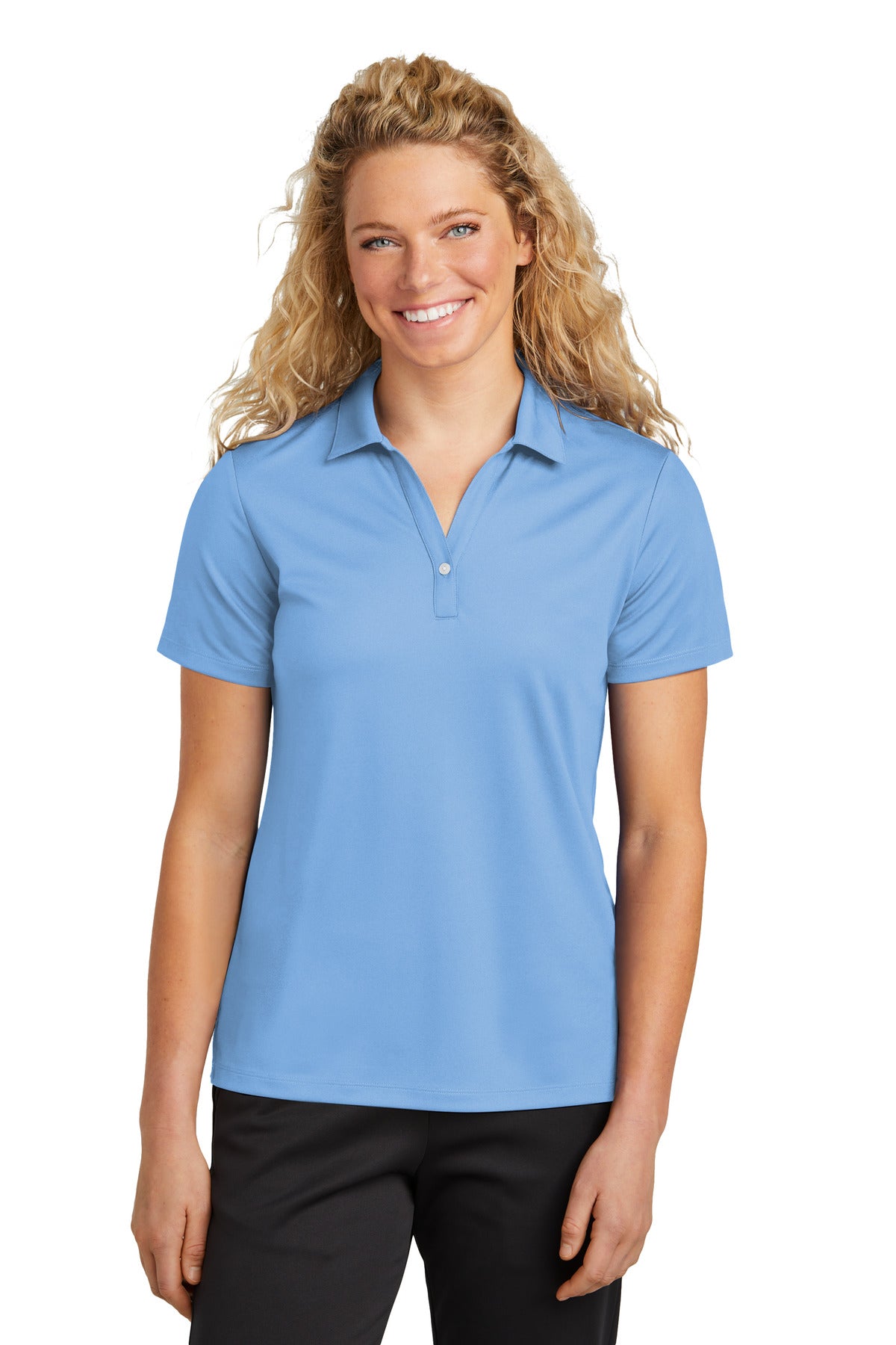 Front View of CarolinaBl Sport-Tek Women's UV Micropique Polo LST740