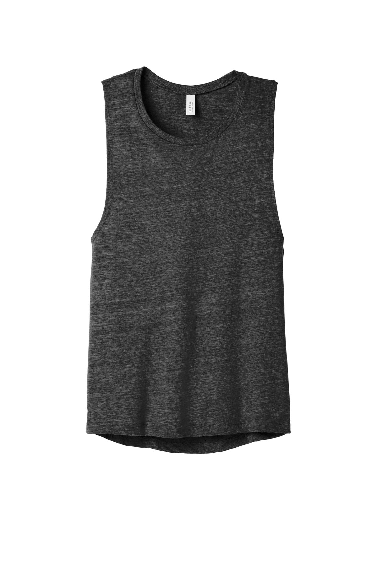 Front View of Char Blk Slub BELLA+CANVAS Women's Flowy Scoop Muscle Tank. BC8803