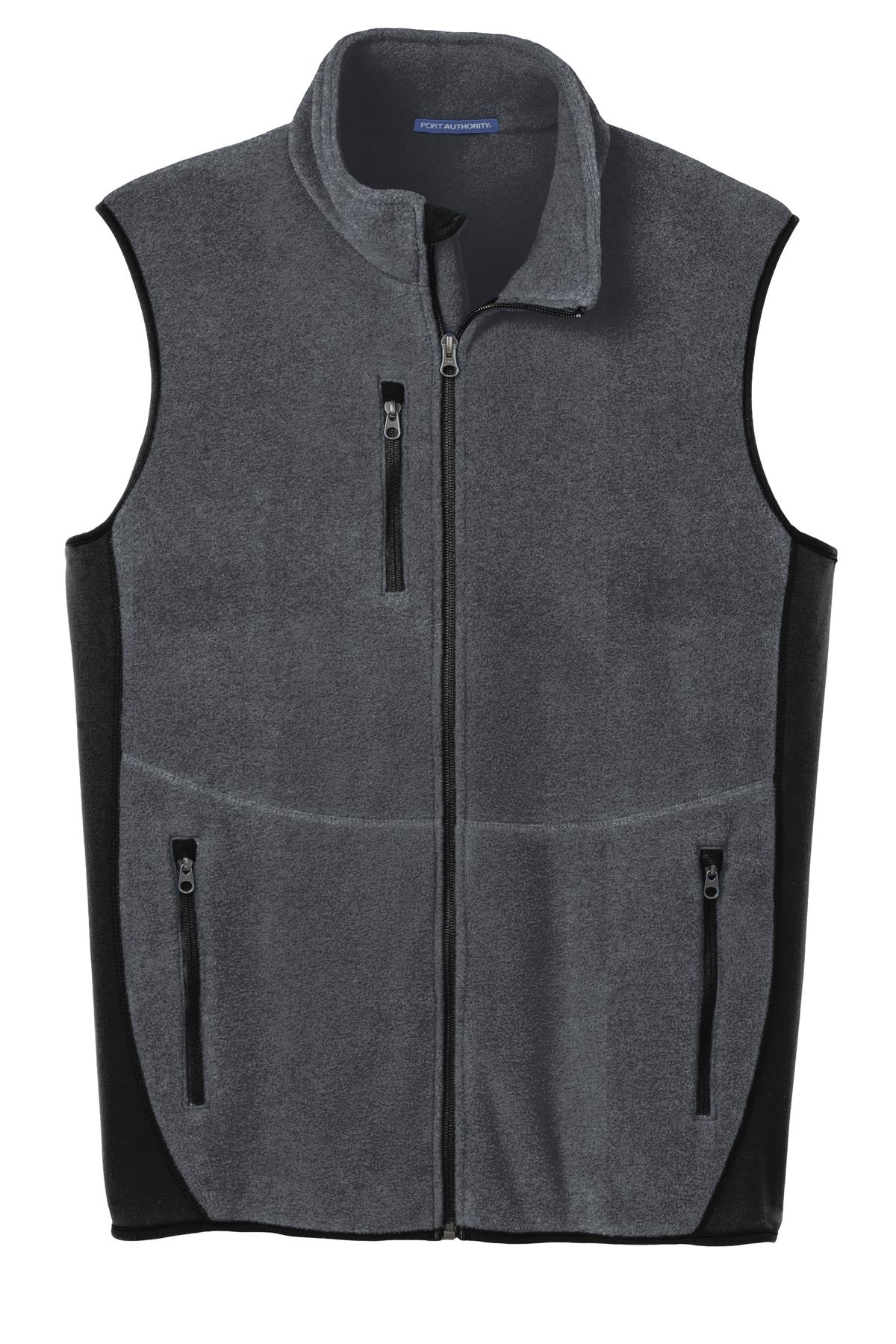 Front View of Char Hthr/Blk Port Authority R-Tek Pro Fleece Full-Zip Vest. F228