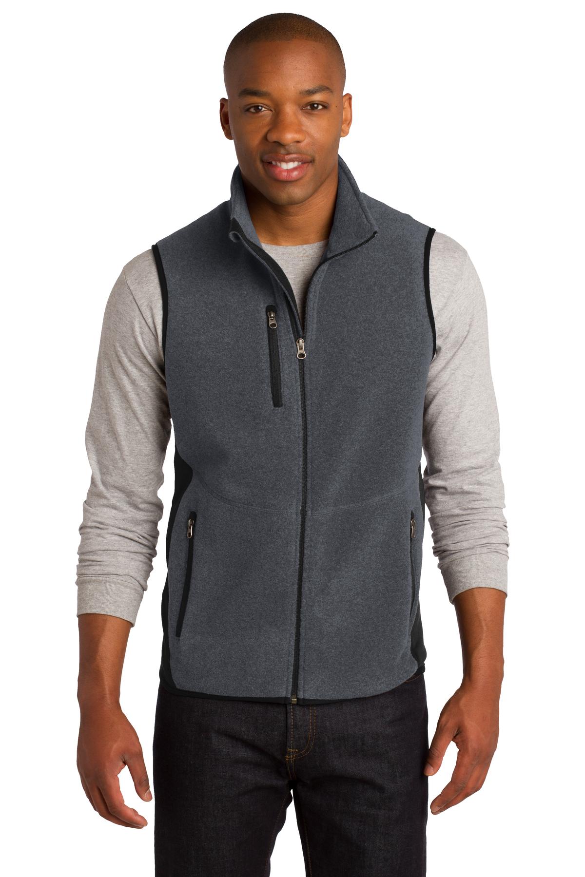 Front View of Char Hthr/Blk Port Authority R-Tek Pro Fleece Full-Zip Vest. F228