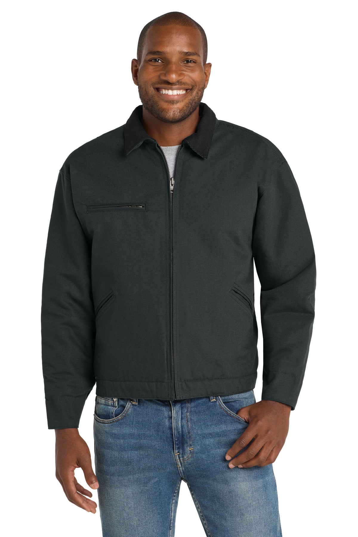 Front View of Charcoal CornerStone - Duck Cloth Work Jacket. J763