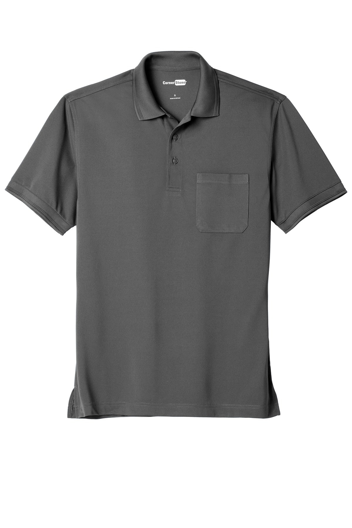 Front View of Charcoal CornerStone Industrial Snag-Proof Pique Pocket Polo. CS4020P