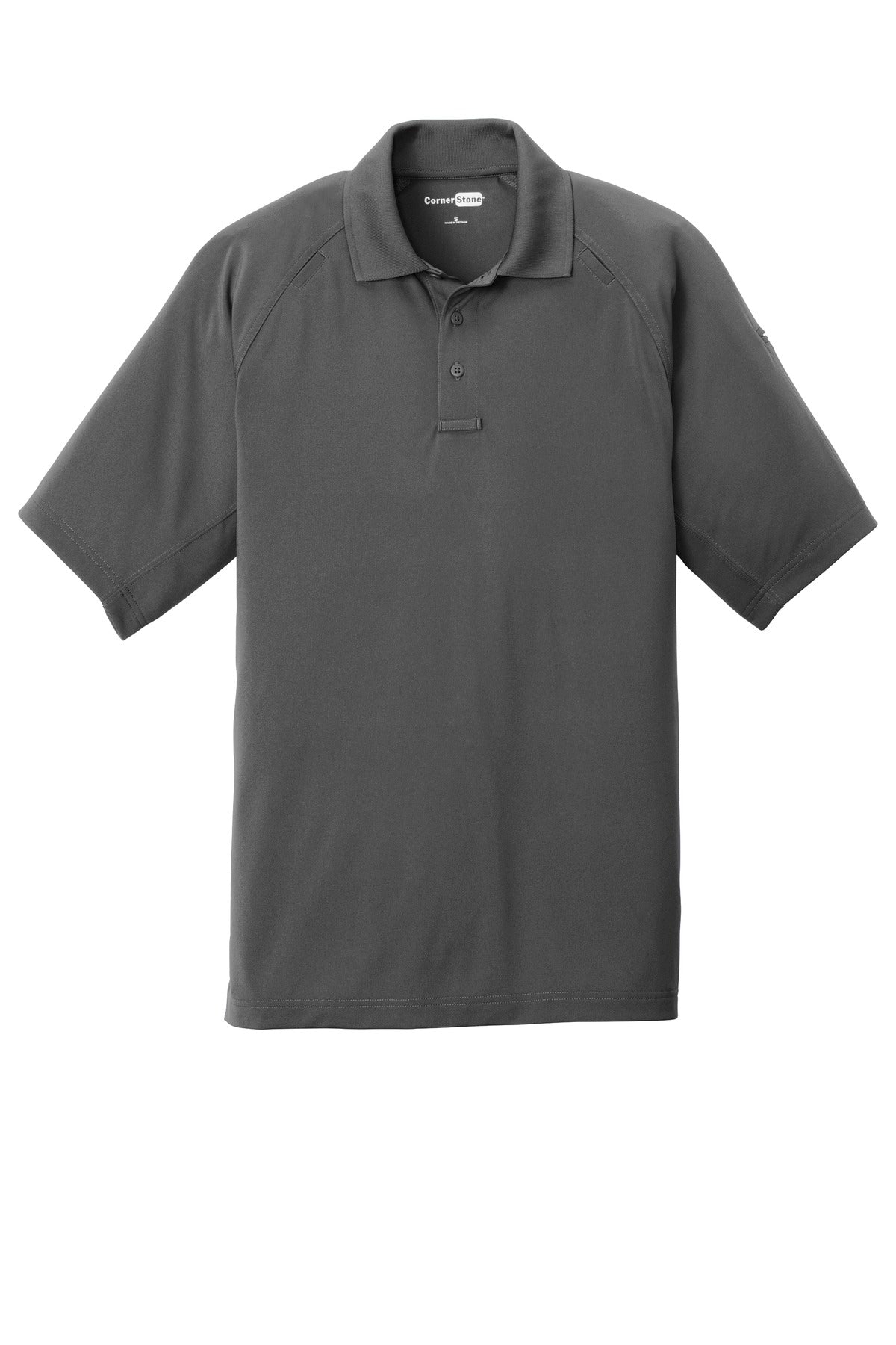 Front View of Charcoal CornerStone Select Lightweight Snag-Proof Tactical Polo. CS420