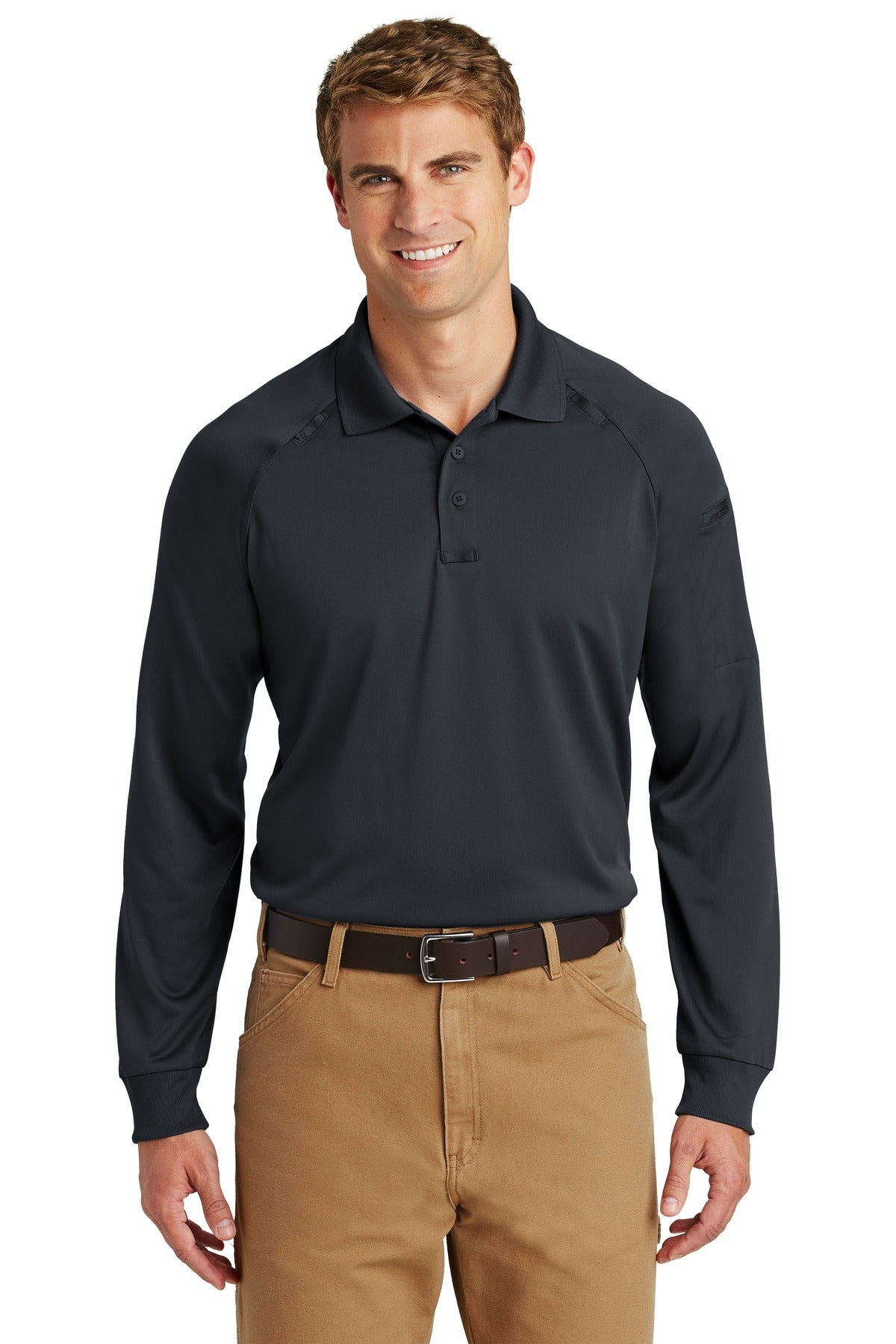 Front View of Charcoal CornerStone - Select Long Sleeve Snag-Proof Tactical Polo. CS410LS