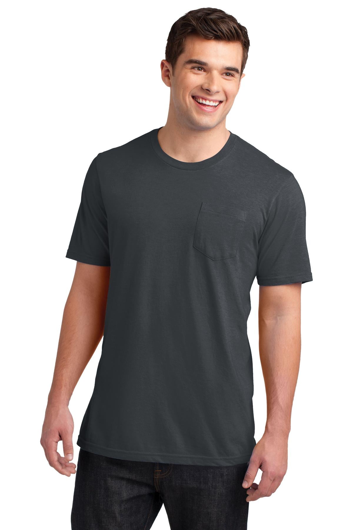 Front View of Charcoal District Very Important Tee with Pocket. DT6000P