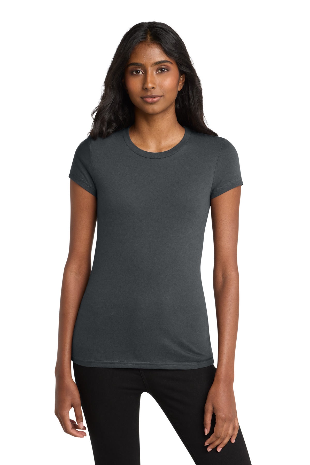 Front View of Charcoal District Women's Fitted Very Important Tee . DT6001