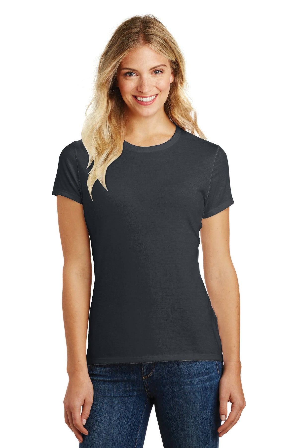 Front View of Charcoal District Women's Perfect Blend CVC Tee. DM108L
