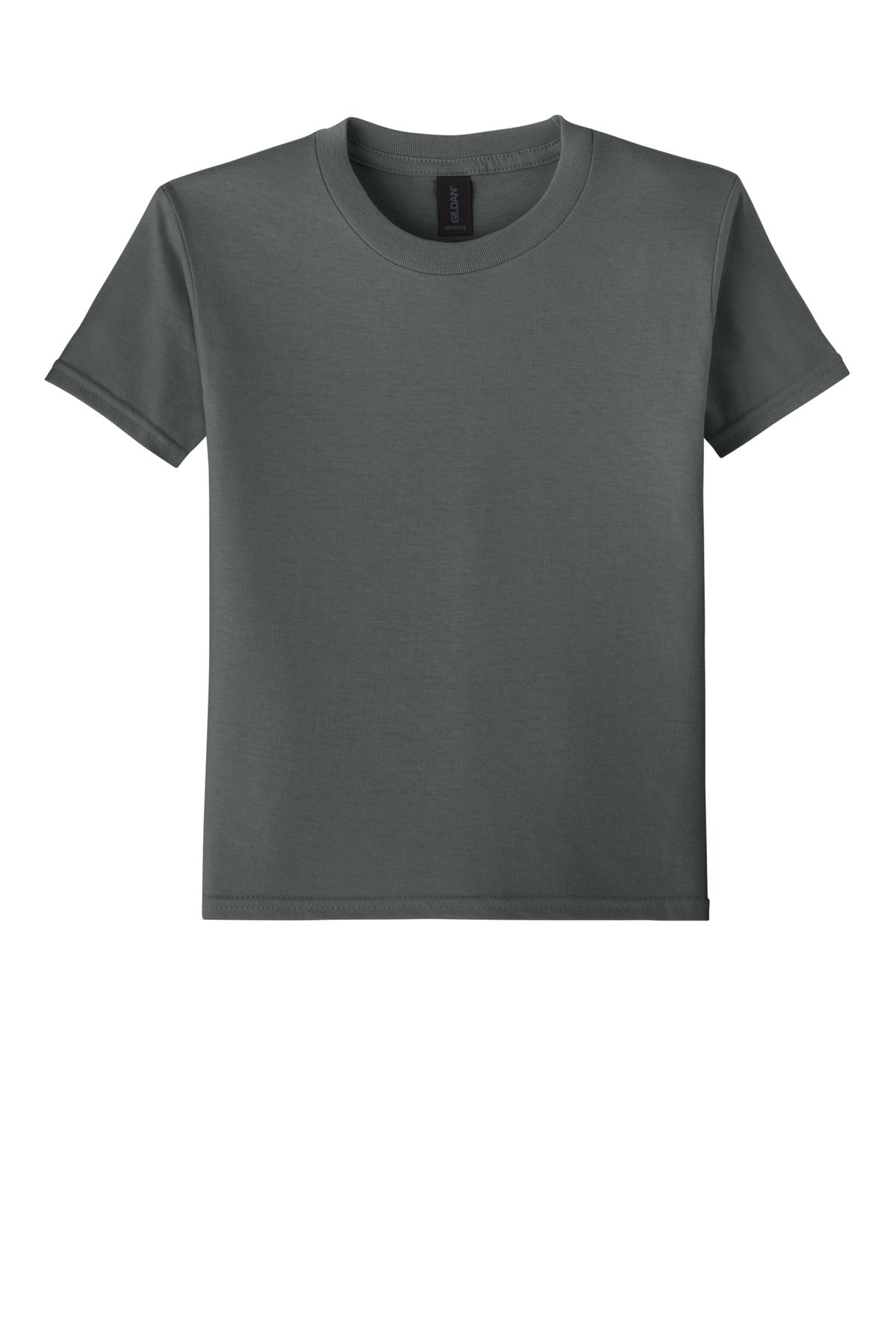 Front View of Charcoal Gildan Youth Softstyle T-Shirt 64000B