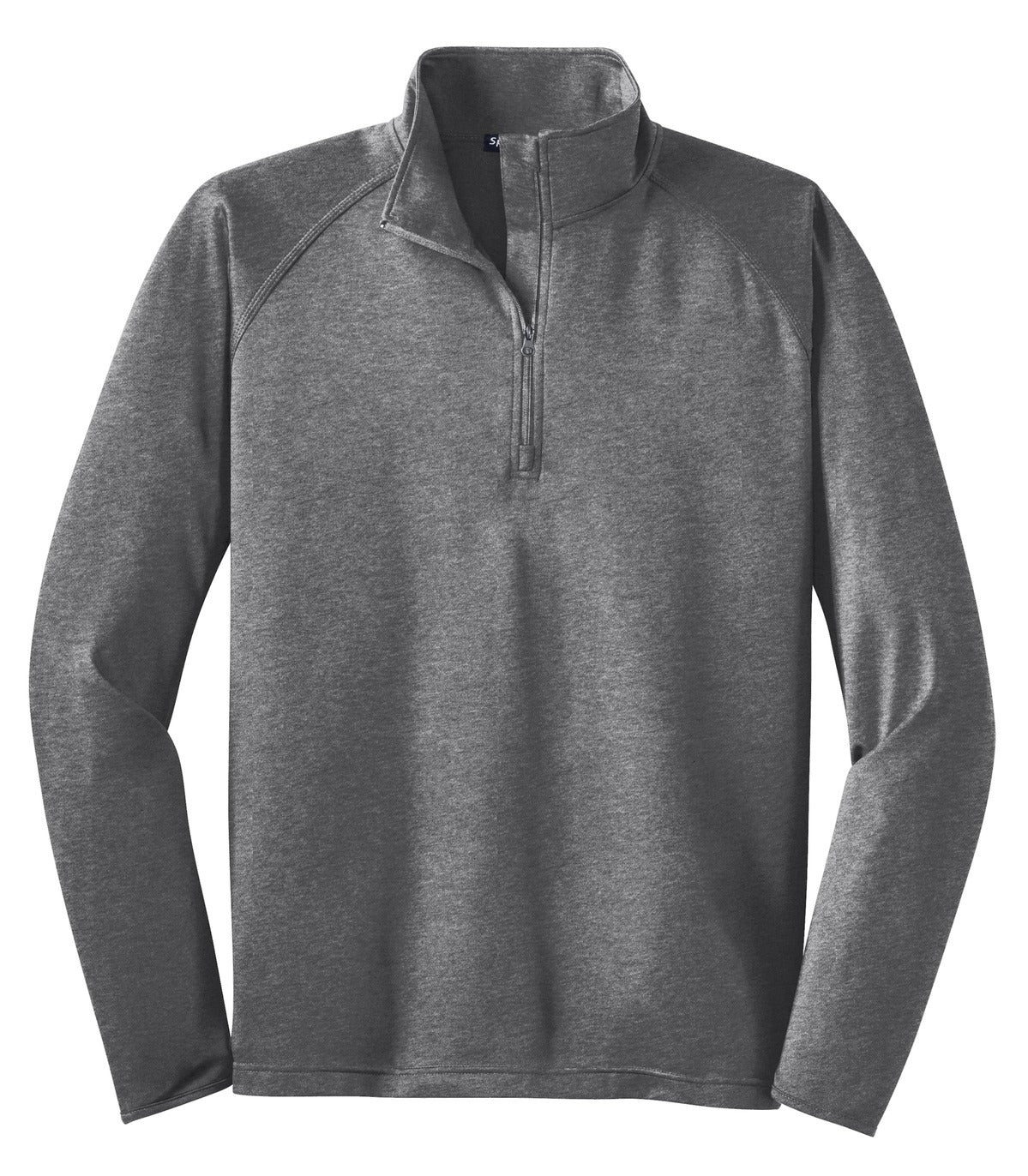 Front View of Charcoal Gy He Sport-Tek Tall Sport-Wick Stretch 1/4-Zip Pullover. TST850